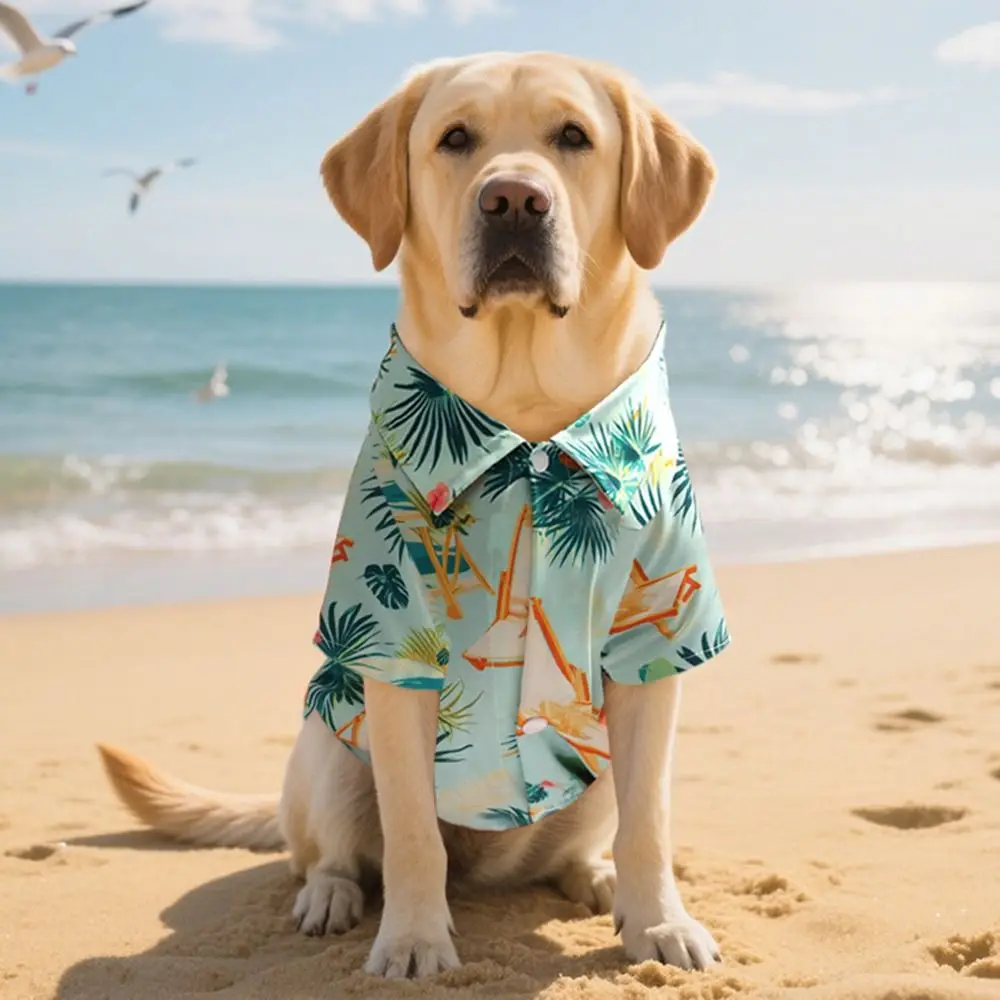 Soft Pet Summer T-Shirt Comfortable Breathable Dog Short Sleeve Lightweight Cool Dog Hawaiian Style Clothes for Large Breed Dogs