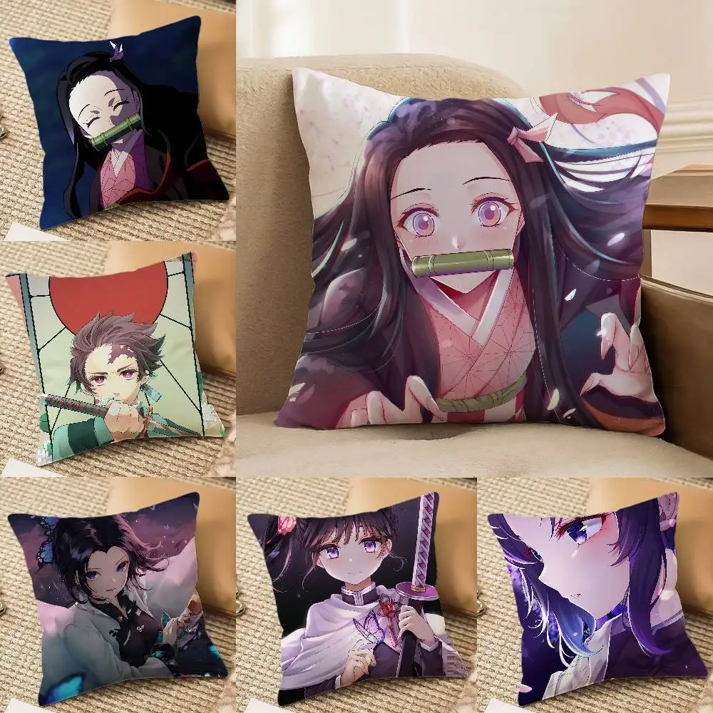 Demon Slayer Kamado Nezuko Anime Plush Pillow Cover Soft Short Plush Cushion Cover For Sofa Bedroom Home Decor Gift Decoration