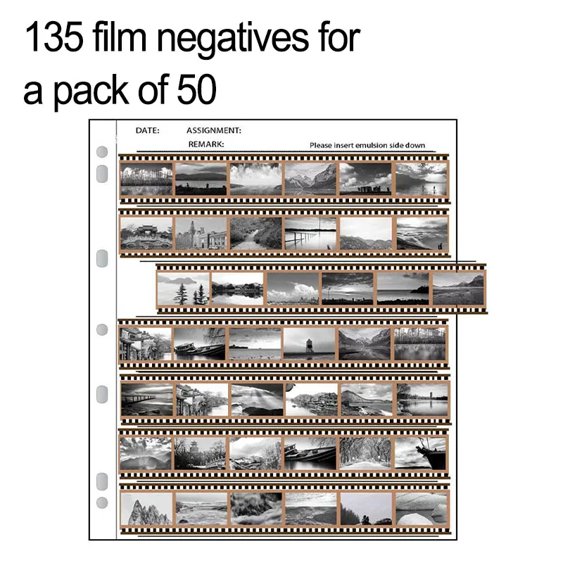 

50Pcs Negative Film Storage Pages Punched Sheet Acid-free Film Bags Black White Color Film Slide Preservers Pages