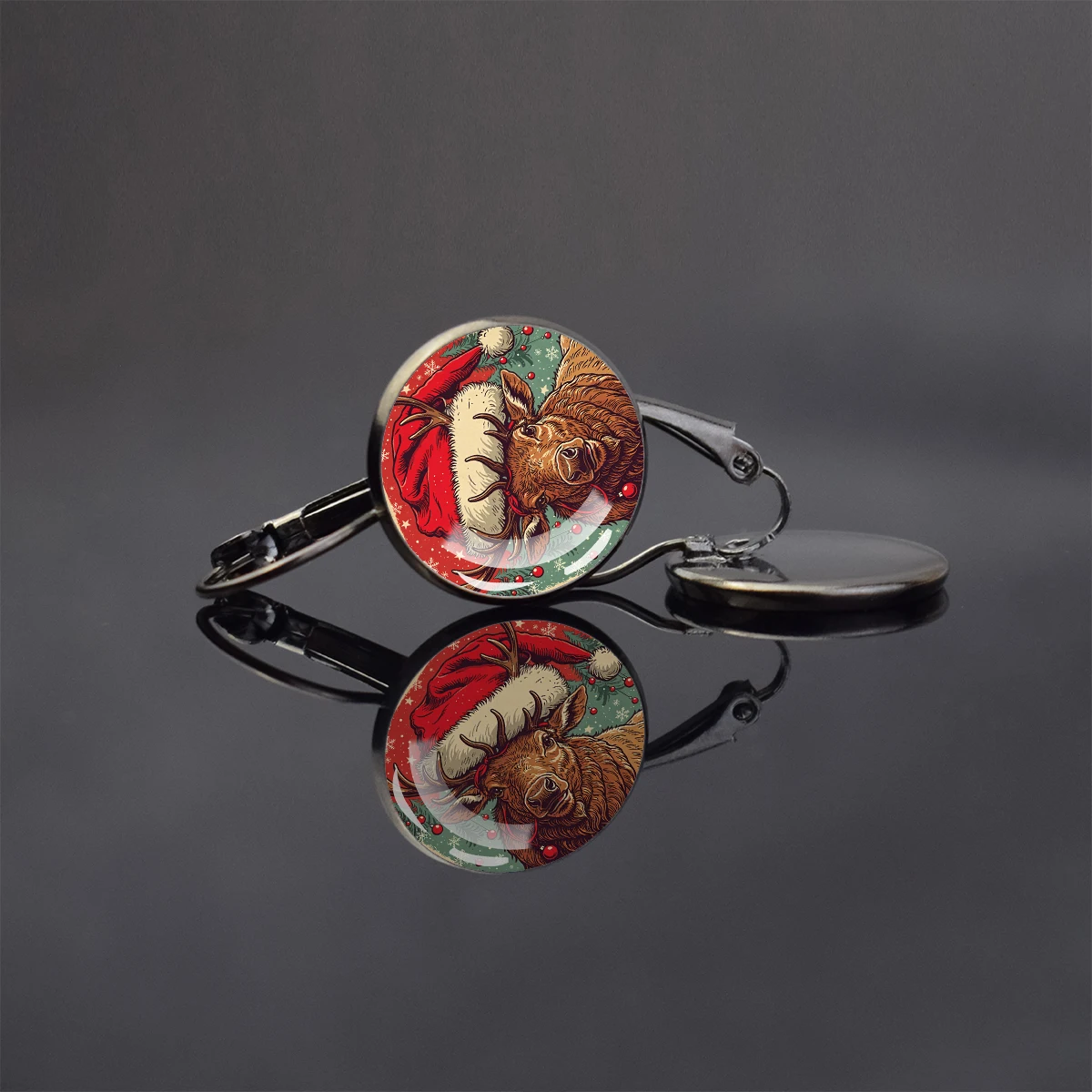 مرسومة باليد عيد الميلاد الحيوانات لطيف قبعات عيد الميلاد قبة الزجاج أقراط للنساء الرجال السنة الجديدة حفلة الفن مجوهرات هدايا عيد الميلاد