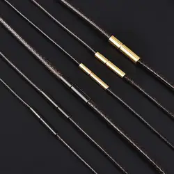1.5/2/3mm Black Leather Cord Wax Rope Chain Necklace Stainless Steel Tube Clasp DIY Unisex Necklaces Chain Jewelry Accessories