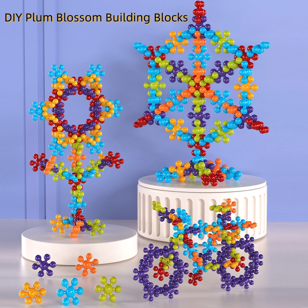 

Cildren Plastic Plum Blossom Building Blocks Fun DIY Assembled Snowflake Pieces Insert Early Education Toys