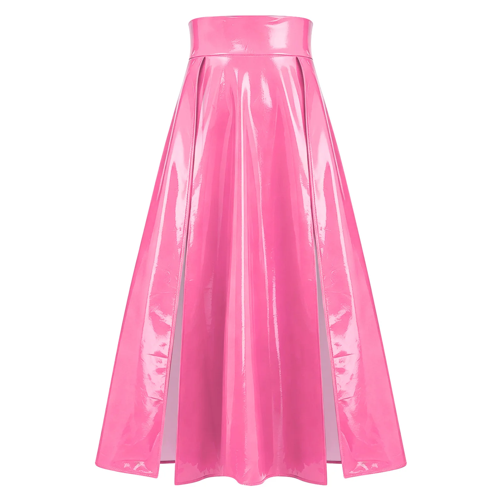 Womens Patent Leather High Split Skirt Back Invisible Zipper High-waisted Skirt for Club Birthday Party Night Out and Dancing
