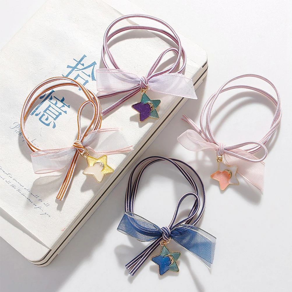 

10 шт., держатель для хвоста в стиле звезды для женщин, модное кольцо для волос, эластичная веревка для волос с бисером, простая лента с узлом, повседневная одежда