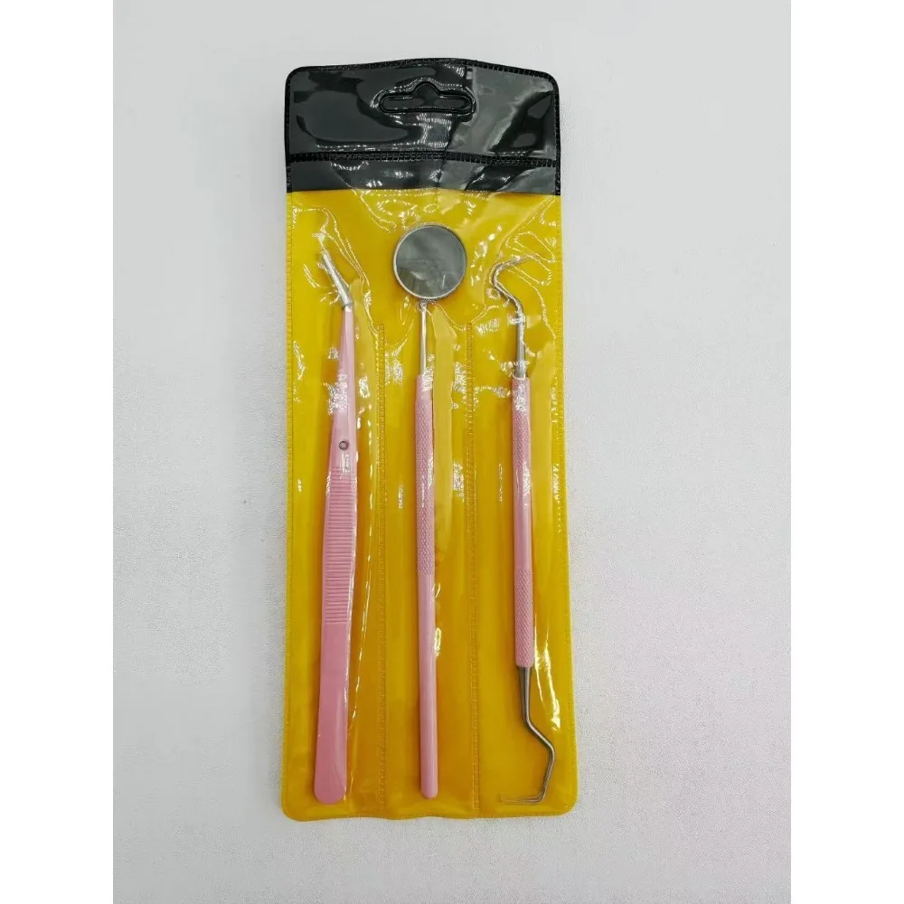 Dental Mouth Mirror Tweezers Probe Pink Color Stainless Steel Hygiene Explorer Probe Hook Double Heads Dentist Tool