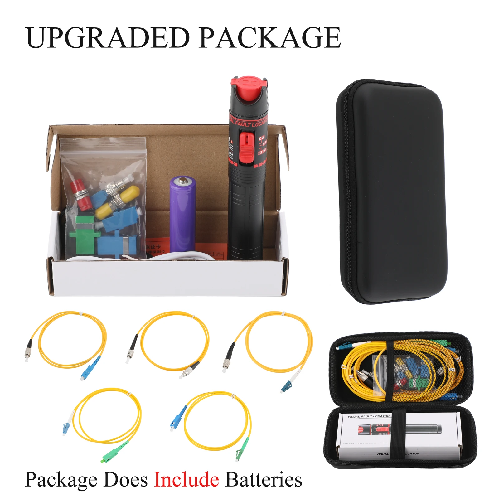 12PCS Fiber Optic Cable Test Kit-Rechargeable 15-100MW FTTH Optic Pen for FC Male to LC Female APC/SC UPC/ST and 5 Patch Cords
