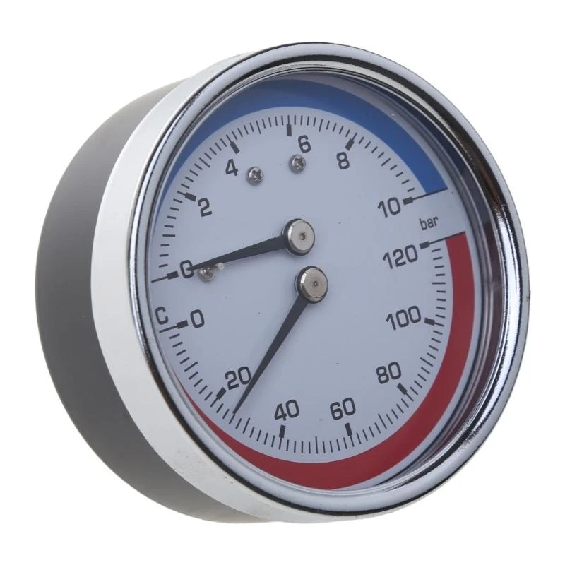 Thermo-manometer Boiler Temperature & Pressure Gauge 0-120 ℃ 0-10 Bar Mearsuring Range-Fitting- for Floor Heating System