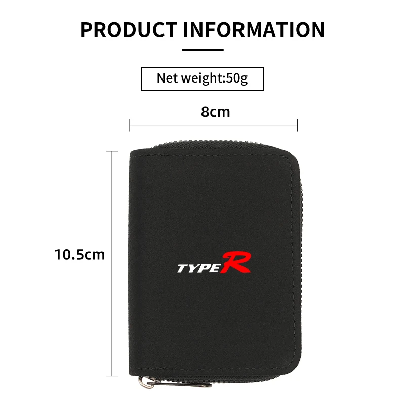 Leather Card Wallet Credit Card Coins Purses Zipper Pocket Storage Bag For Honda Type R Mugen Power Civic 10th Gen 8th CRV City