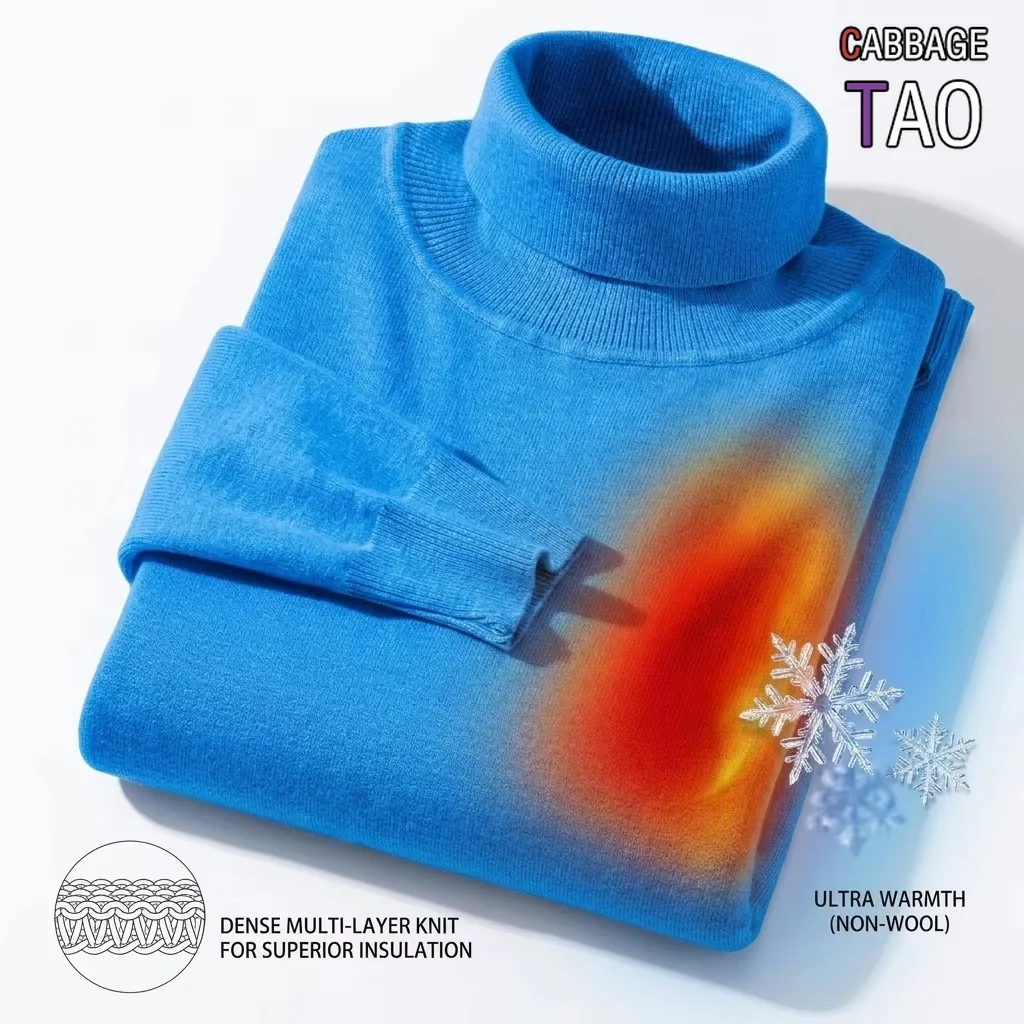 New Warm Knitted Turtleneck Sweater Thick Winter Pullover for Men Anti-pilling Solid Color Sweat Tops Jackets Autumn Streetwear