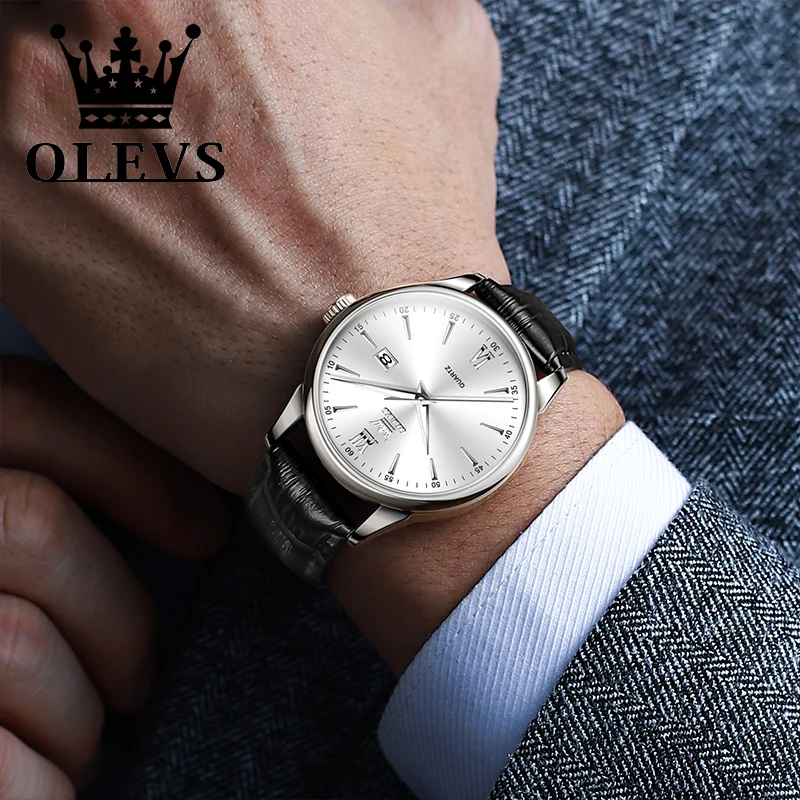 OLEVS Luxury Business Quartz Watches for Men Leather Strap Original Casual Waterproof Man Watch High Quality Men\'s Wrist Watches