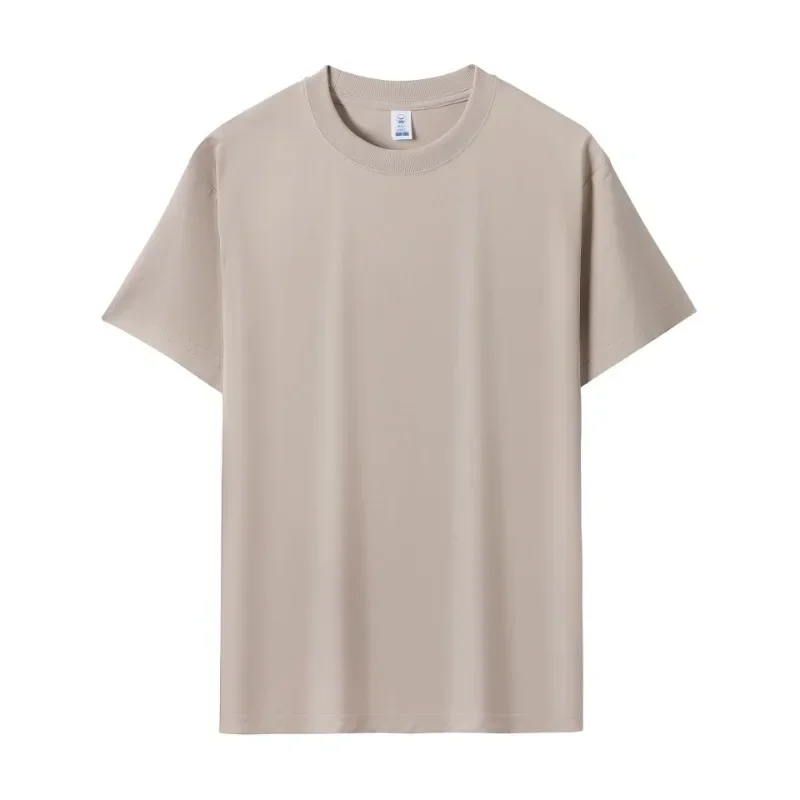 Summer Men's Short Sleeve T Shirt 220g Solona Cotton 7A Antibacterial Trendy Brand Solid Color Round Collar Cool Tshirt