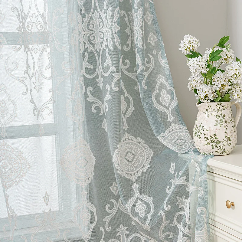 1PC Nordic Modern Lace Window Curtains Polyester Living Room Drape Transparent Window Curtains Room Decorating Interior