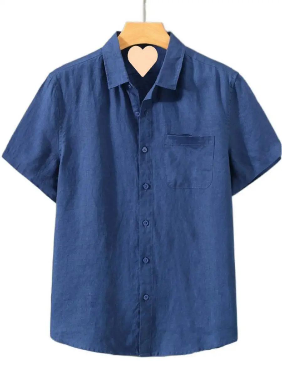 Csa de lino de verano para hombre, manga corta, Material de lino suelto fino, blusa informal de lino y aodón, estilo Vin...
