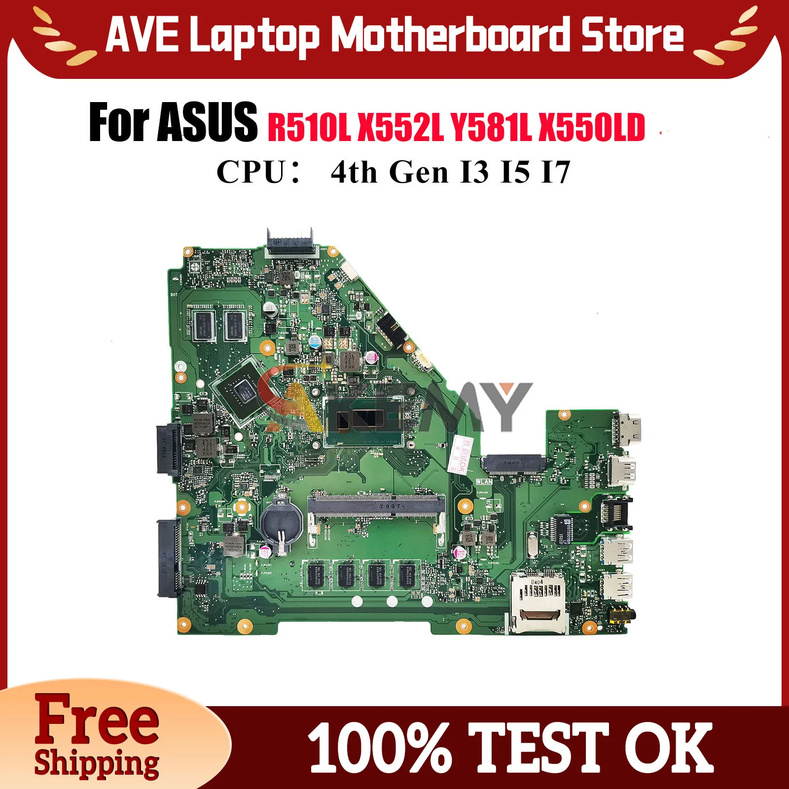 

Материнская плата для ноутбука X550LD ASUS VivoBook X550LN R510L X552L X550L X550LB Y581L X550LD X550LC с процессором I3 I5 I7 stk