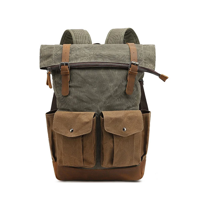 Vintage backpacks Oil Waxed Canvas Leather Backpack for Teenager Large Capacity Traveling Waterproof Daypacks Laptops Rucksack