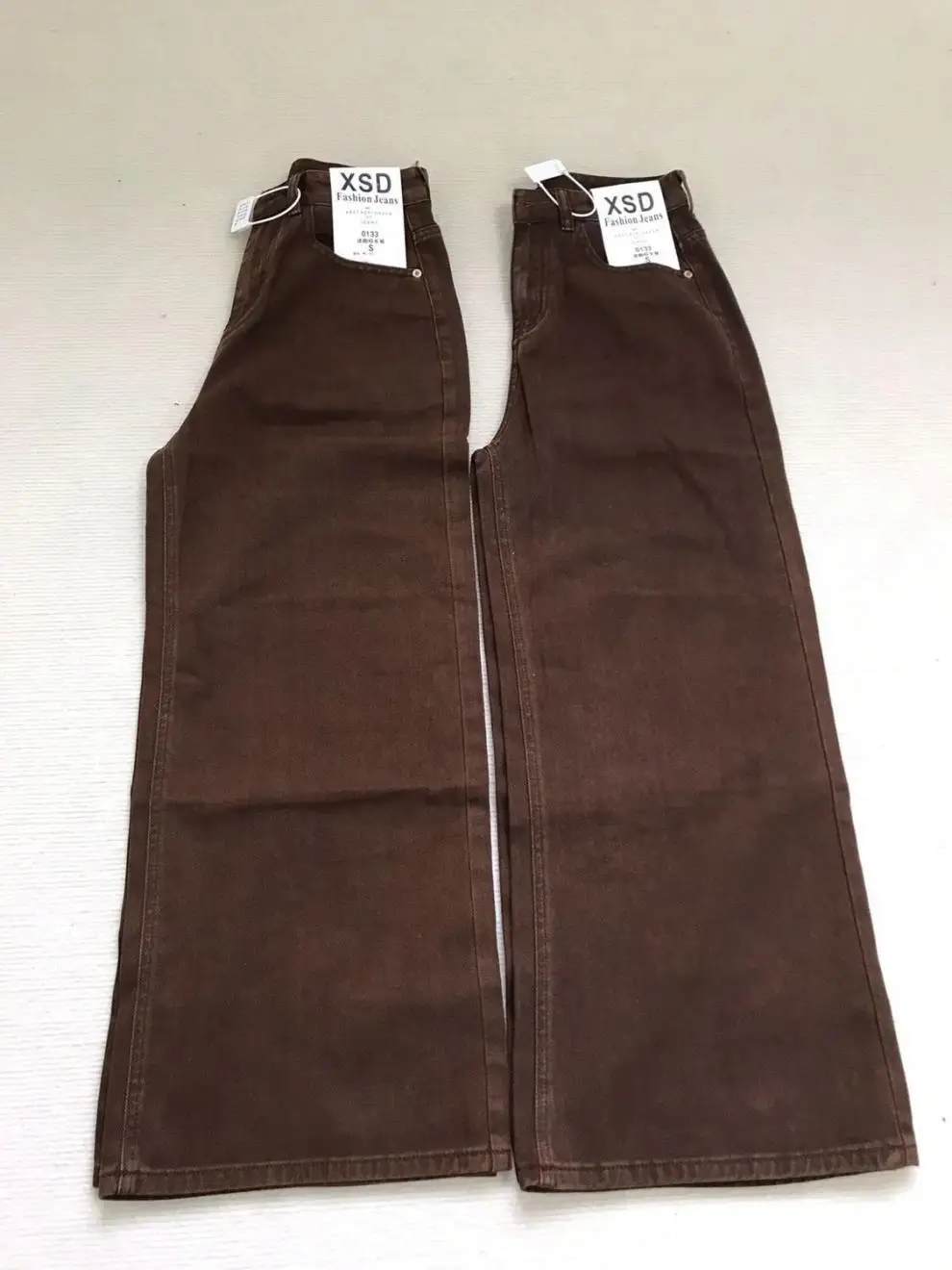 Damen Gerade Hose Herbst Hochgeschnittene Taschen-Weitbein-Hose Schlankmachende Damen-Studenten-Retro-Kaffee-Schmale Gerade Jeans – Detail 7