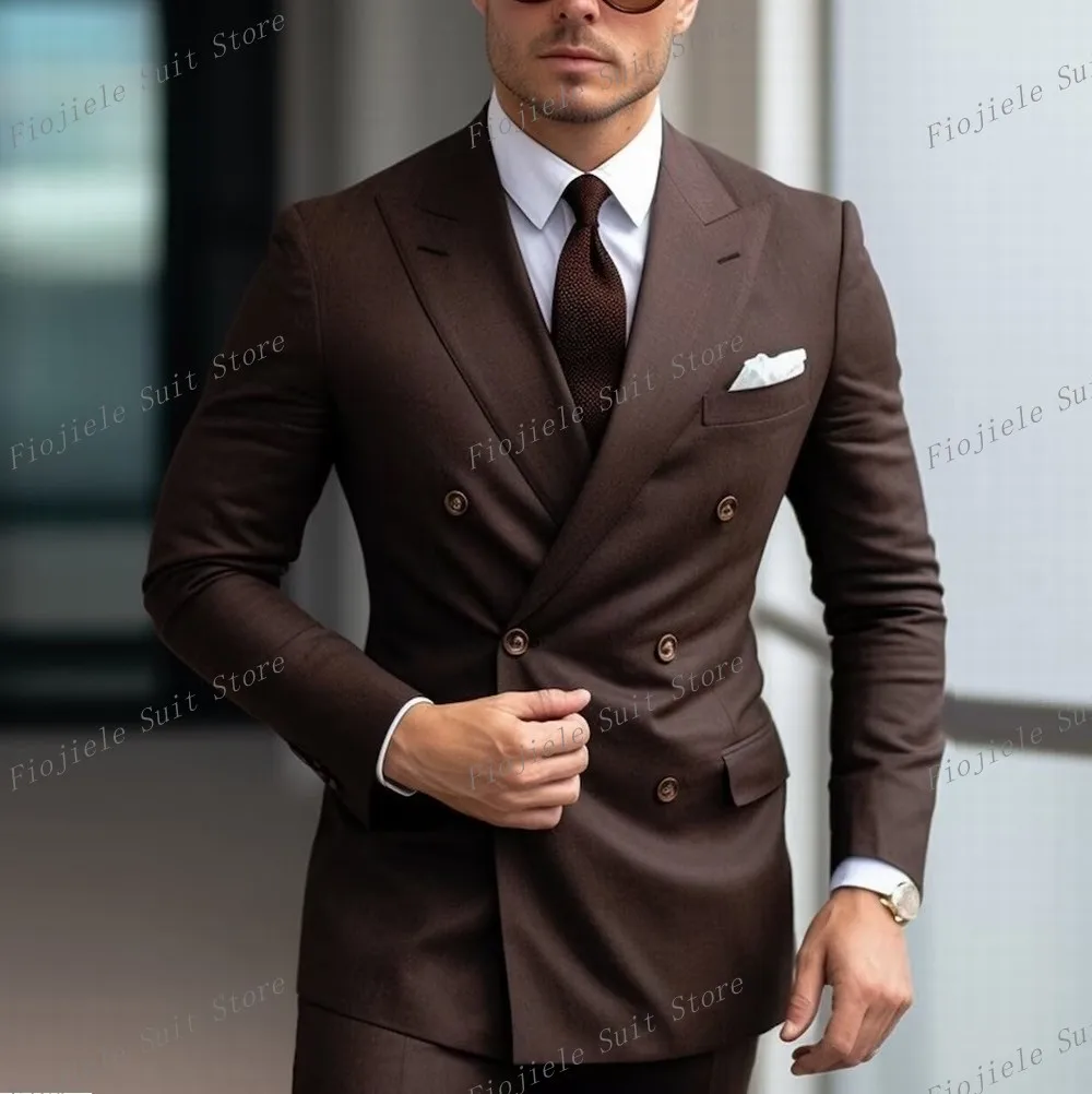 

Coffee Men Business Formal Occasion Tuxedos Groom Groomsman Wedding Party Prom Male Suit 2 Piece Set Blazer Pants