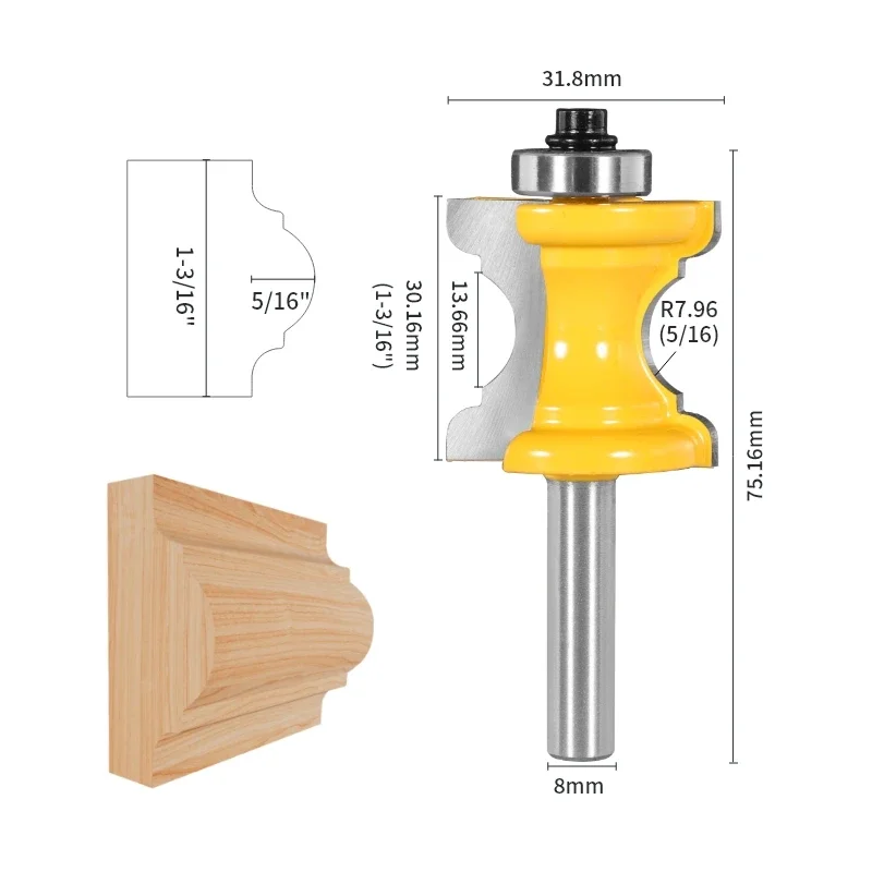 1PC 8mm Shank Bull Nose Router Bit Carbide Cutter Woodworking Milling Cutter End Mill Face Mill Bit for Wood Tool
