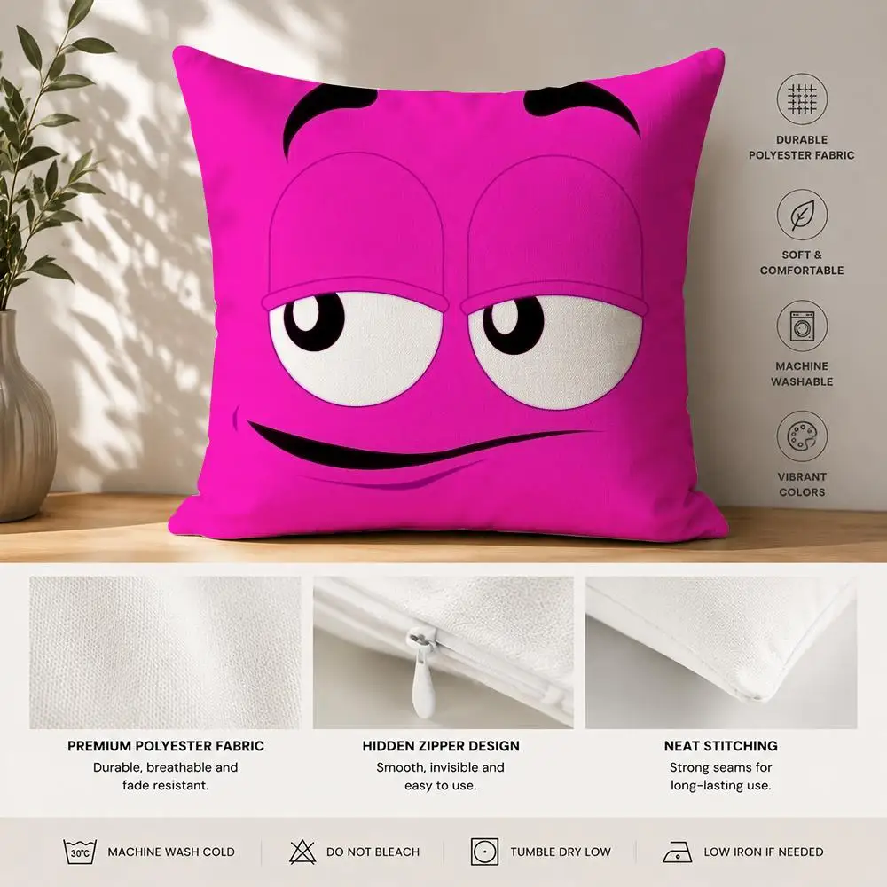 M-MMs Cute Cartoon Face Cushion Cover 40x40cm Square Decorative Sofa Cushion Cover Bedroom Living Room Home Decor Gift