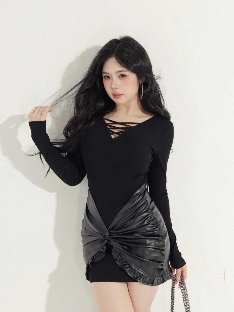 

Bla Knitted Wraparound Skirt Dr Sexy Ci Commute Travel Par Women's Slim Fit V-ne Long Sve Knot