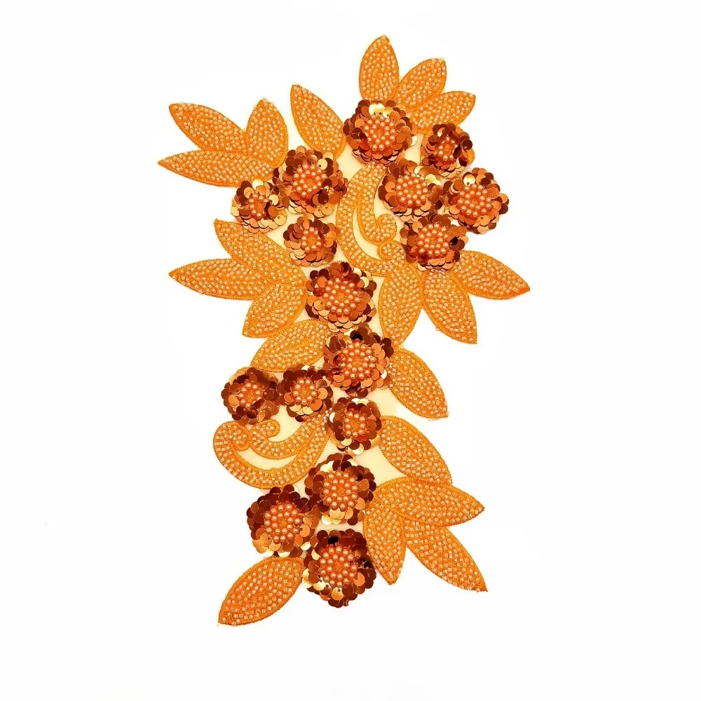 New 3D Flower Mesh Sequin Embroidery Cloth Sticker DIY Handmade Floral Lace Fabrics Applique Girl