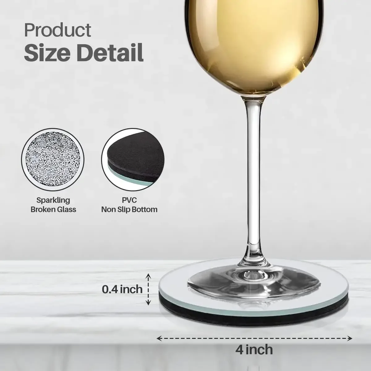 6Pcs Glass Crystal Coasters Set Round Crushed Diamond Mirror Coaster 4 Inch Luxury Cup Mat for Kitchen Dining Table Home Coffee