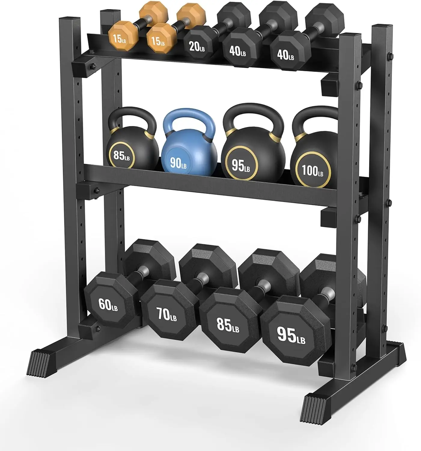Dumbbell Rack Stand Only, Heavy-Duty, Height & Angle Adjustable | 3 Tier Weight Rack for Dumbells & Kettlebells, 1100/1200LBS