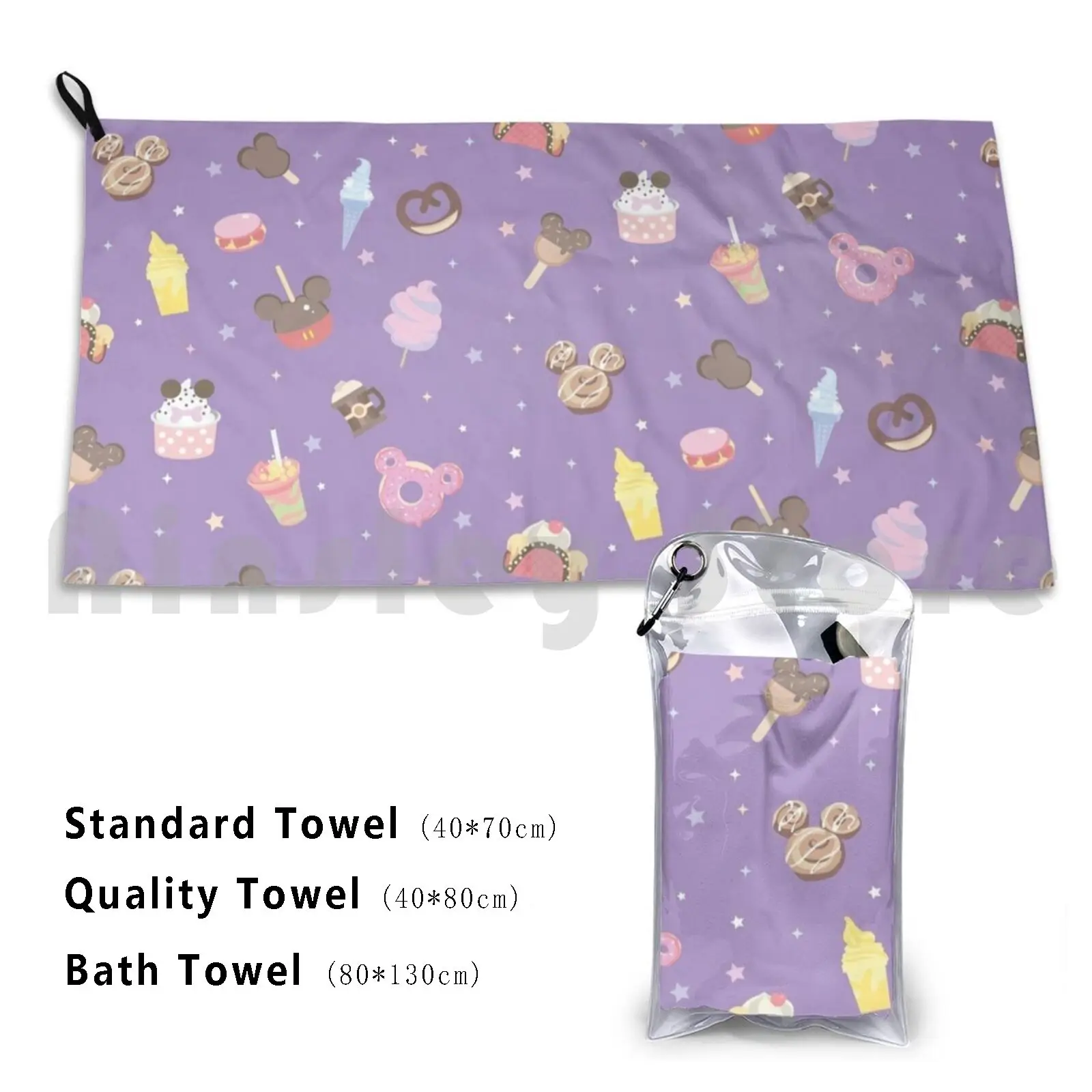 Magic Treats Pastel Pattern , Food And Drinks From Theme Park Beach Towel Quick Dry Quality Towel Magical Kingdom Donut