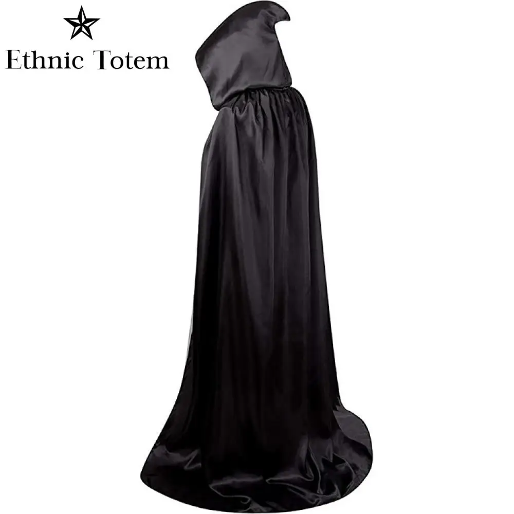 Medieval Hooded Cloak for Children and Adults, Hooded Cape, Black Reaper Coat, Witch, Vampire, Cosplay Costume, Standing Collar