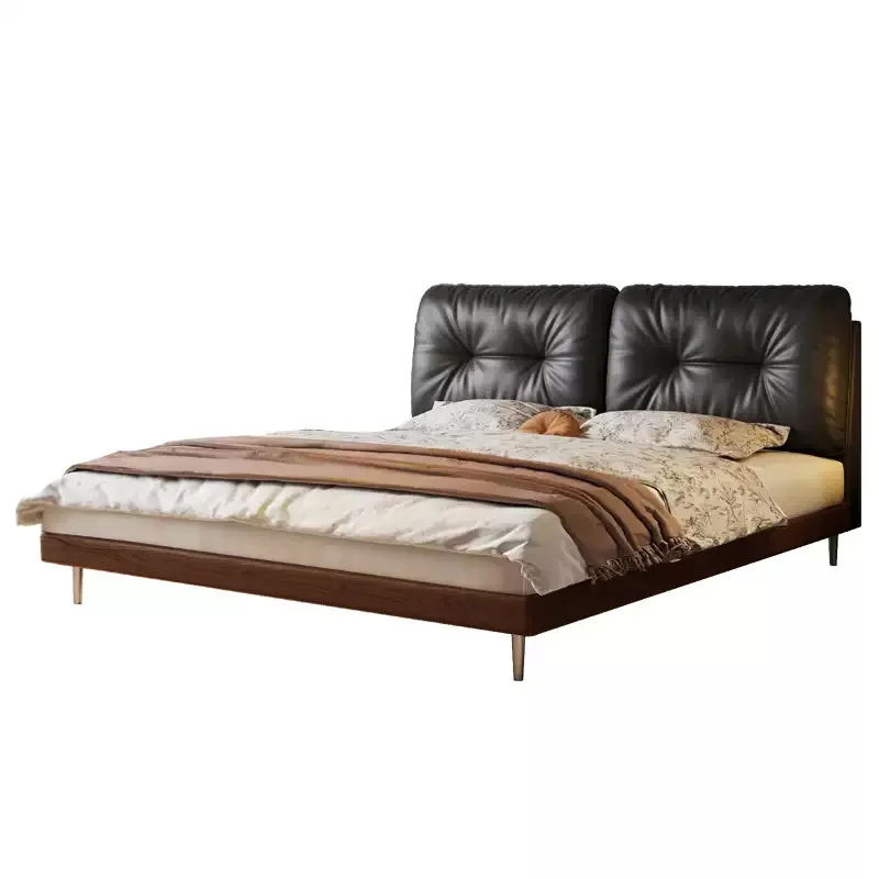 Solid wood leather bed antique, retro 1.8 meters double soft bag beech bed