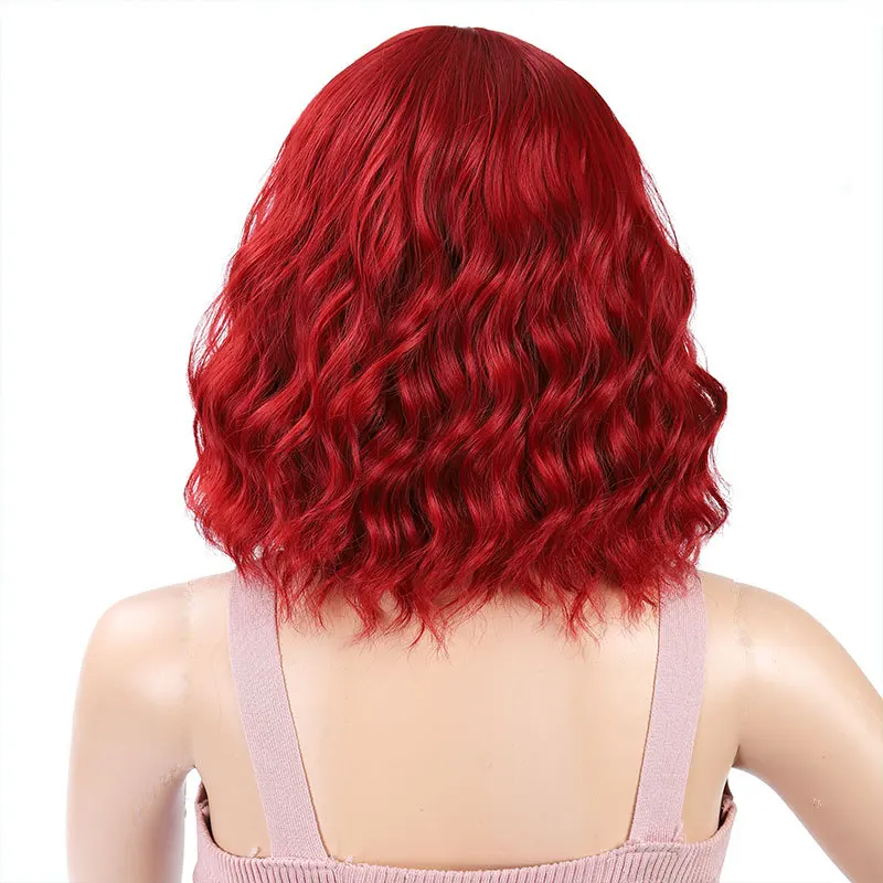 شعر مستعار نسائي قصير أحمر من MSIWIGS صناعي مع غرة على طراز بوب مموج للحفلات