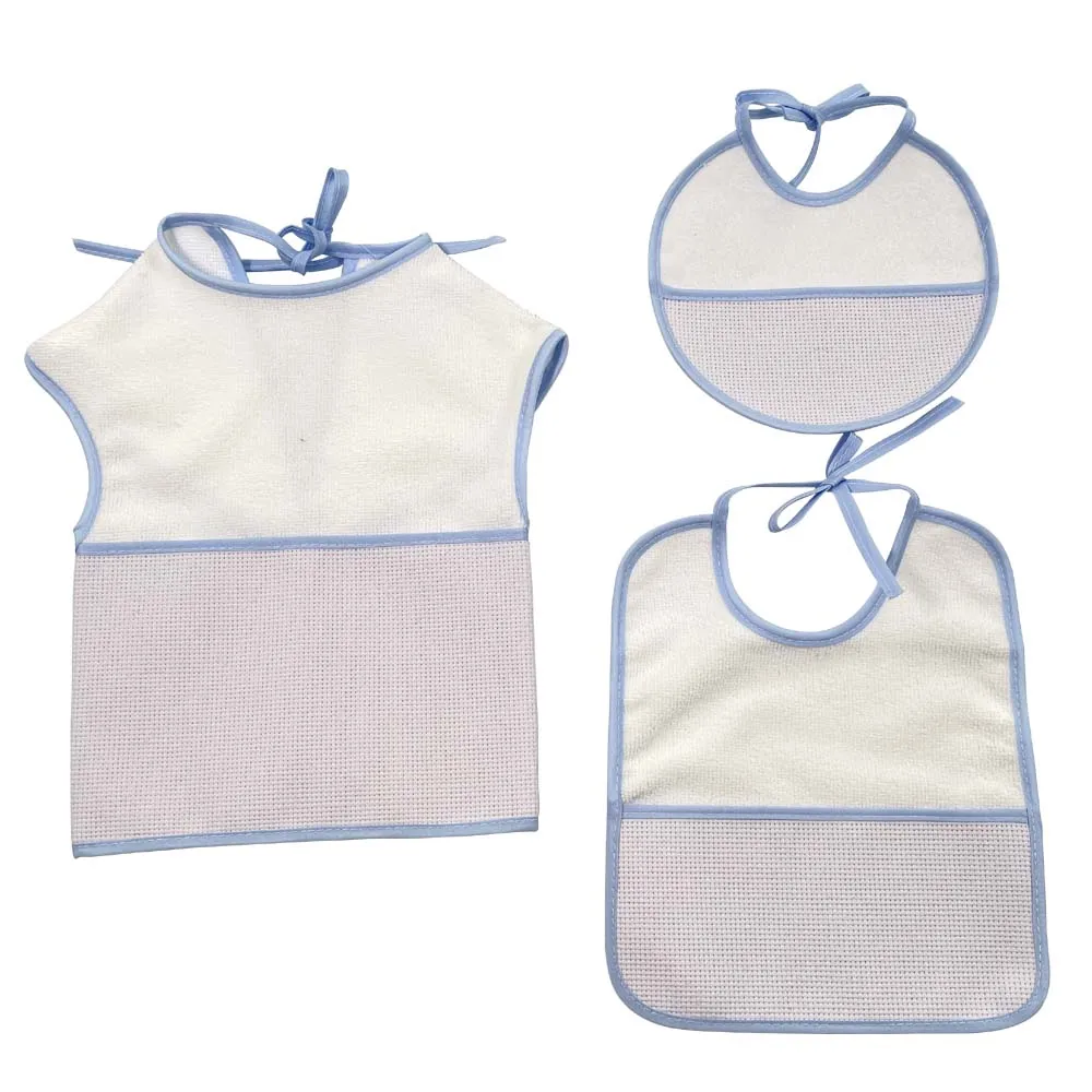 Free Shipping Cross Stitch Bibs Waterproof Baby Infant Saliva Towels Bebe Blue Boys DIY3PCS/Set YB170010