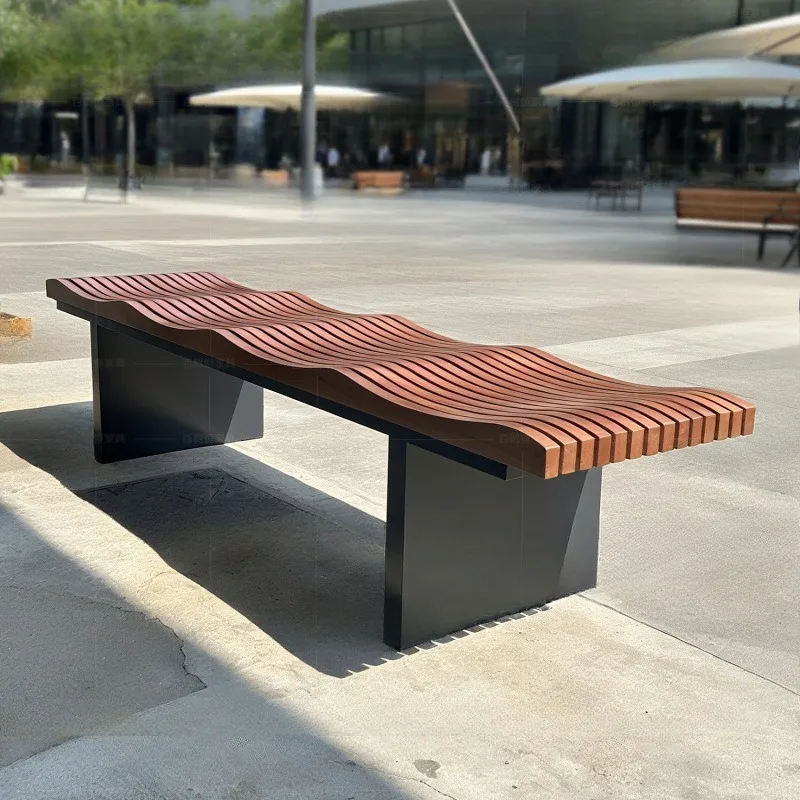 Outdoor park chair Stainless steel seat Shopping mall square Community garden courtyard leisure bench Solid wood finished seat