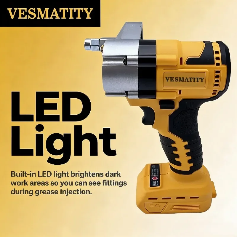 Vesmatity Brushless Electric Grease Gun LED Oil Injector Grease Tool with Flexible Hose for 18V 20V Battery