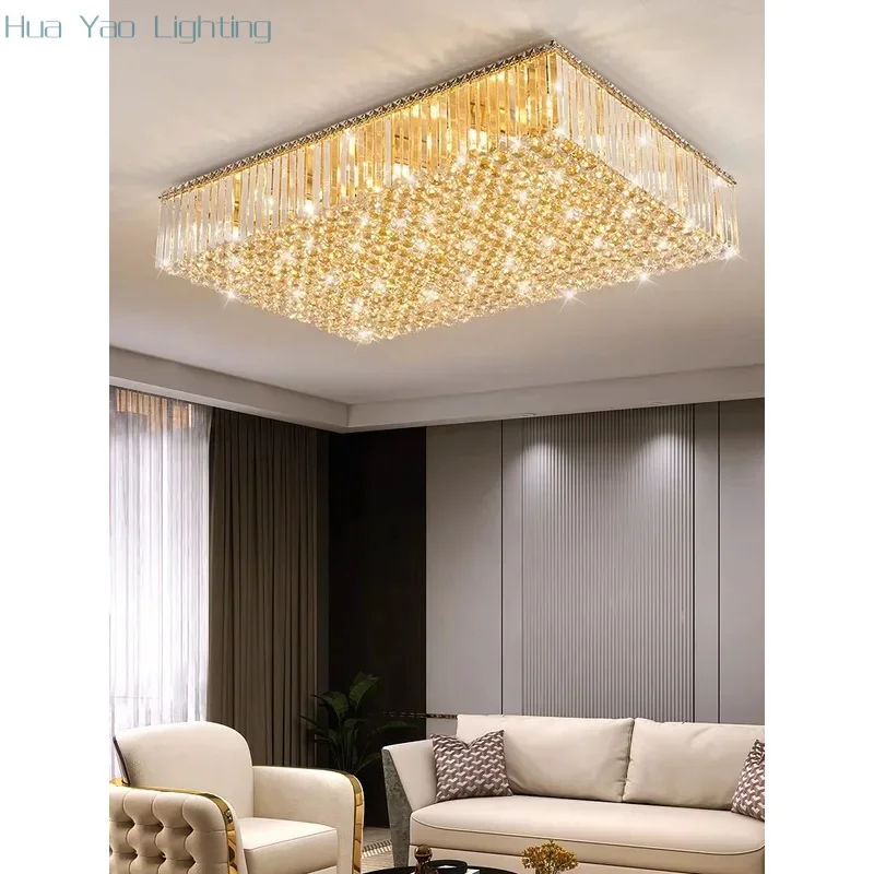 

2025 Rectangle Luxury Crystal Ceiling Lamps Led Home Decoration Living Room Light Fixture Modern Lustres Cristal De Techo