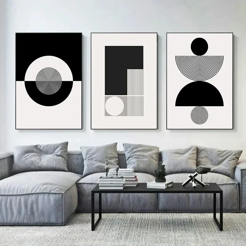 Toile de peinture abstraite moderne, affiche de formes géométriques, Art Mural noir et blanc pour salon, décoration murale de la maison