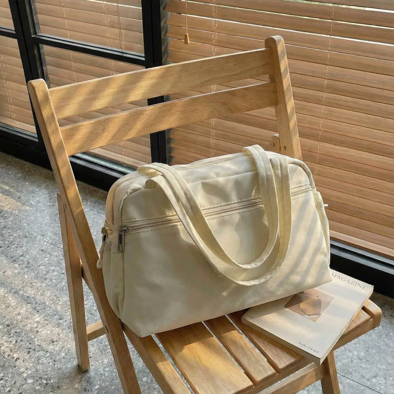 Custom Printed Logo Fashion Simple Large Capacity Lightweight Commuter Canvas Bag Casual Zipper Shoulder Tote Bags for Women's