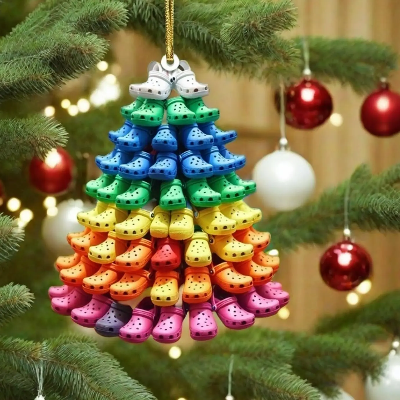 

for Crocin Christmas Tree Ornament, Acrylic Glass 2D Flat Stacked Miniature Slippers Club Christmas Ornament Decor Mini Slides