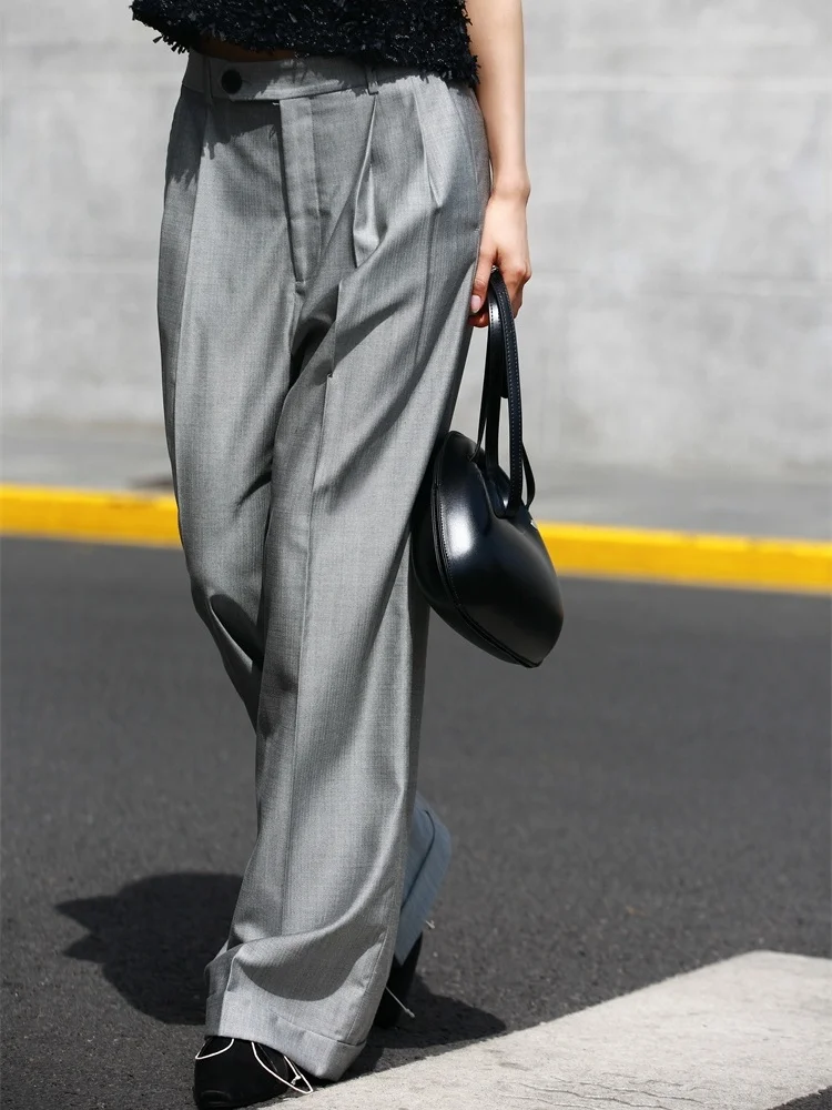 

Брюки FANNIU весна-лето из шелковой шерсти, в стиле Old Money, с двойными складками, прямого кроя, из смесовой шерсти, удобные, повседневные.