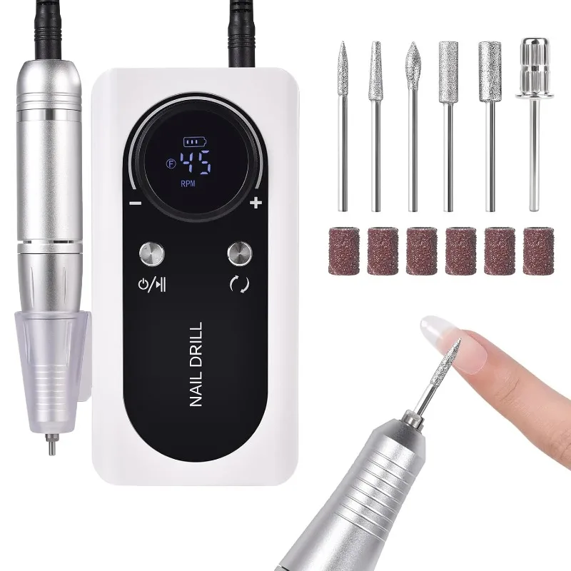 

Professional 45000RPM Electric Portable Nail Drill Machine Rechargeable Low Noise Nail Sander File for Manicure Salon Tool