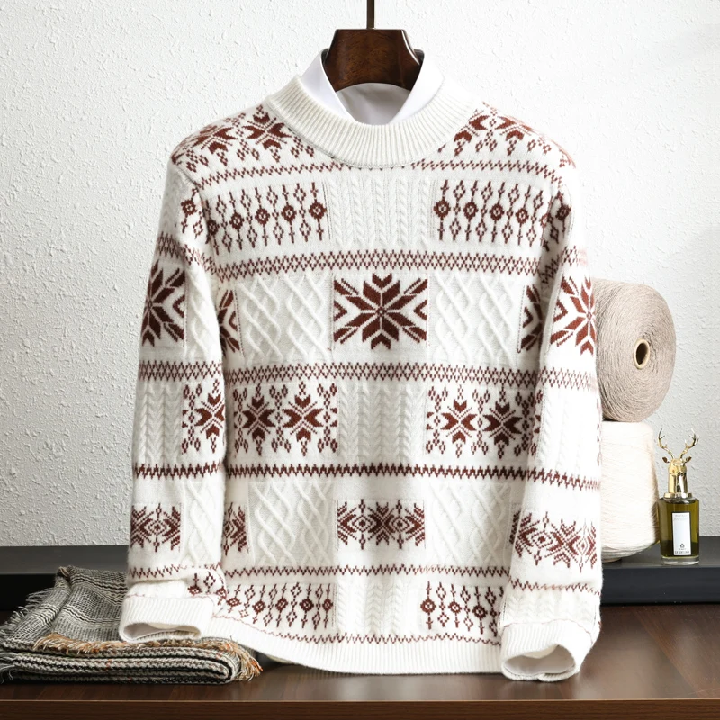 

Autumn And Winter 100% Pure Wool Men's Round Neck Long Sleeve Pullover Business Casual Sweater Knit Bottoming Shirt