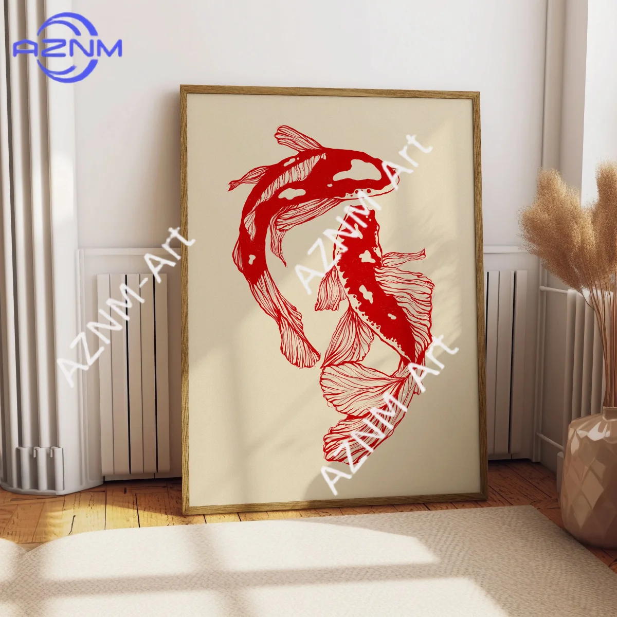 Póster de lienzo con diseño de pez Koi japonés, estilo Japandi vintage, arte estético de peces, decoración para dormitorio, cocina, hogar, regalos