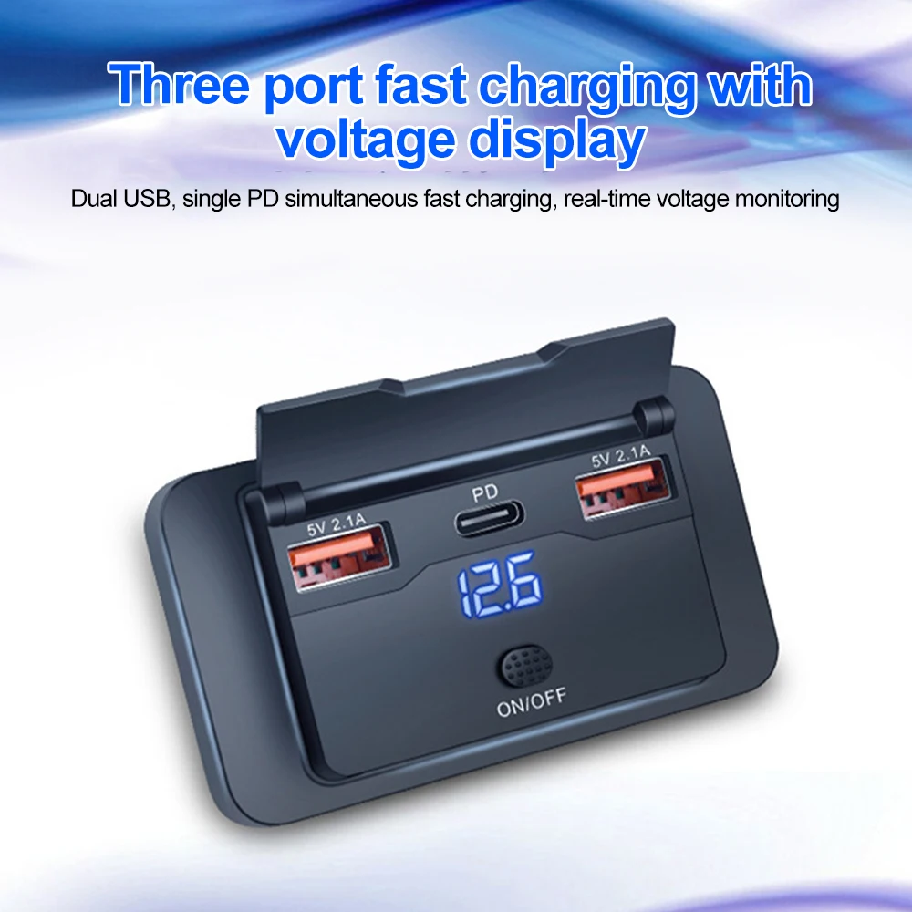 Ship Accessories Modified Qc3.0 Pd 2.1A Fast Charger 12V-24V with Switch Voltage Display Suitable for Ships Cars and Trucks