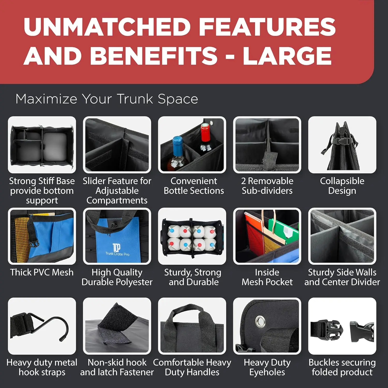 Teal อุปกรณ์เสริมในรถยนต์ Trunk Organizer พรีเมี่ยม Multi Movable ช่องพับรถ Organizer,