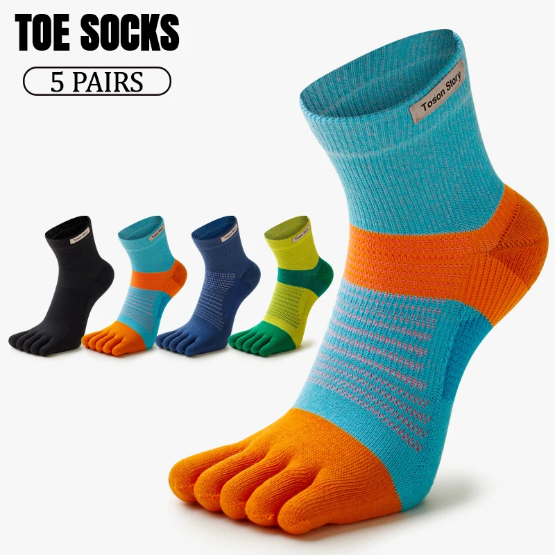 5-paia-di-calzini-da-uomo-con-dita-separate-in-morbido-cotone-a-righe-traspiranti-che-assorbono-l'umidita-resistenti-all'usura-calzini-a-cinque-dita-calzini-da-ciclismo-per-attivita-all'aperto