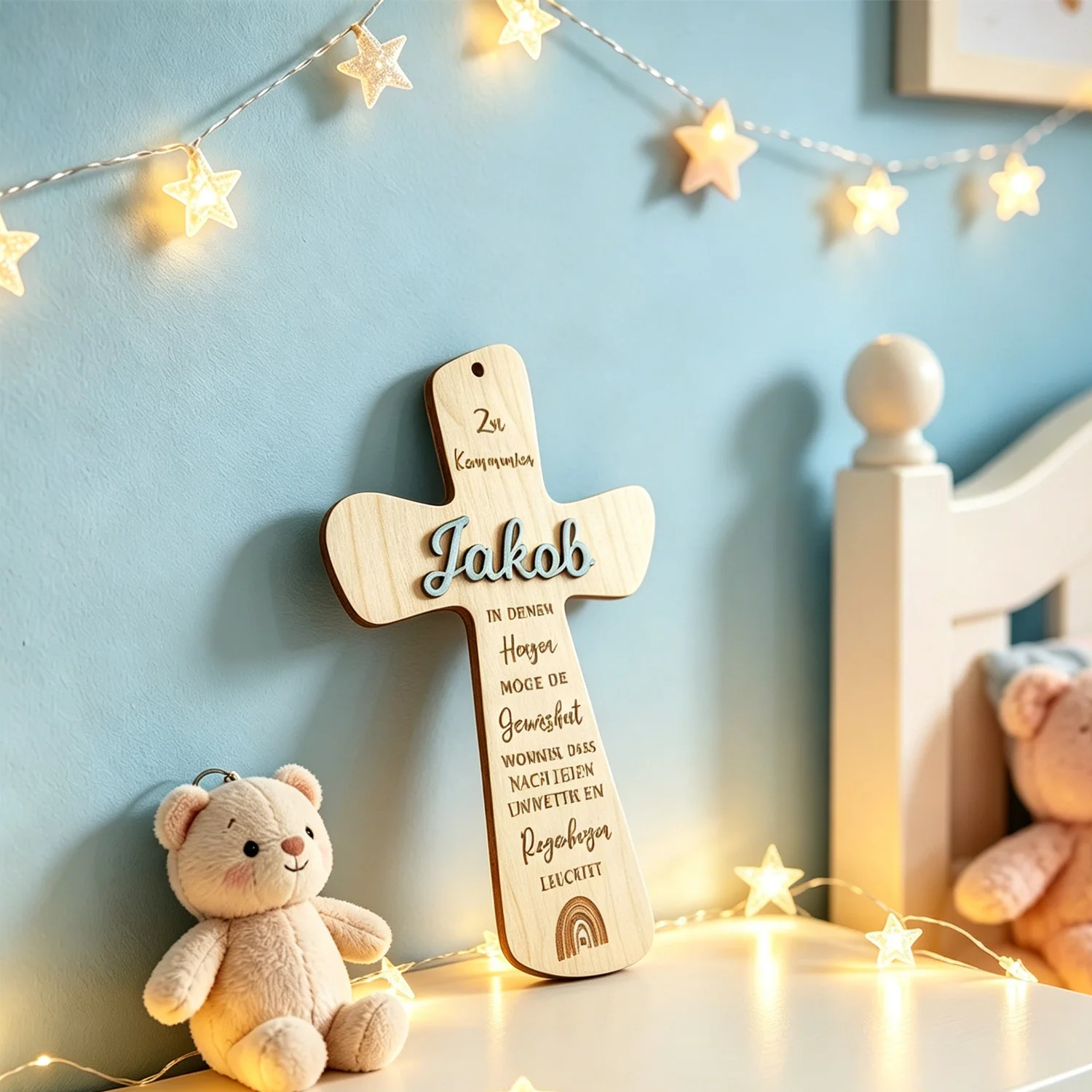 1pc Custom Cross Shaped Wooden Sign Personalized 3D Name Engraved Text Religious Wall Hanging Home Keepsake Decor Gift