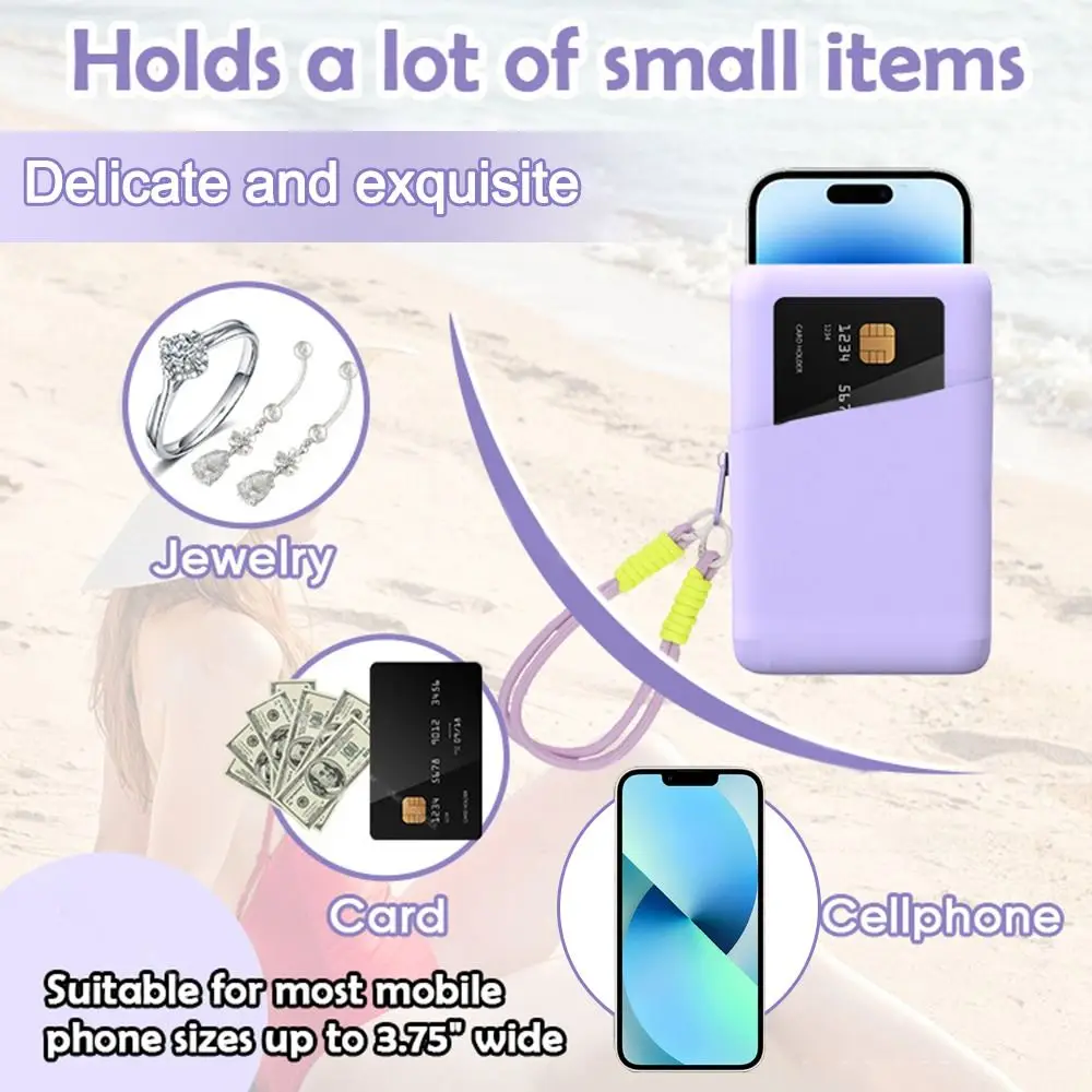 Silicone Storage Pouch Portable Dustproof Waterproof Phone Holder with Lanyard Reusable Card Storage Bag for Bogg Bag