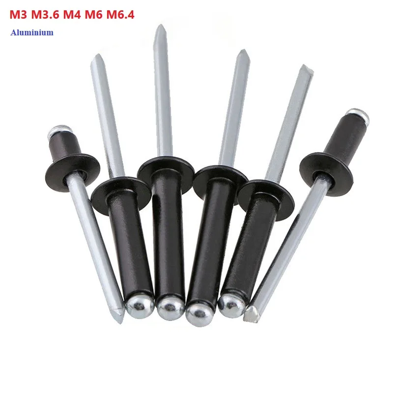 Black Aluminium Dome Round Head Pop Open Hollow Pull Blind Rivets M3 M3.6 M4 M6 M6.4 Decoration Nail Dropper Self-Plugging Rivet