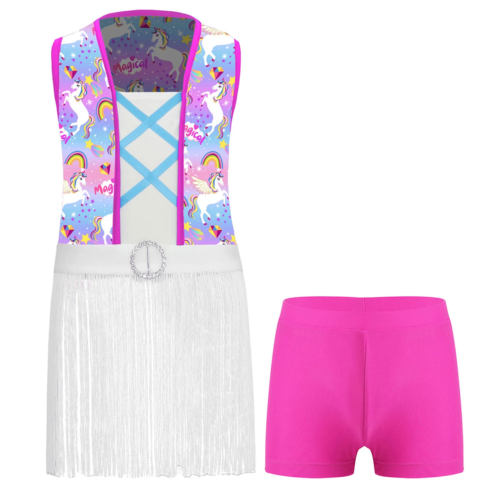 

Kids Girls Sleeveless Fringe Crop Top Ballet Dance Tank Top Vest Modern Latin Salsa Ballroom Cha Cha Performance Dance Costume