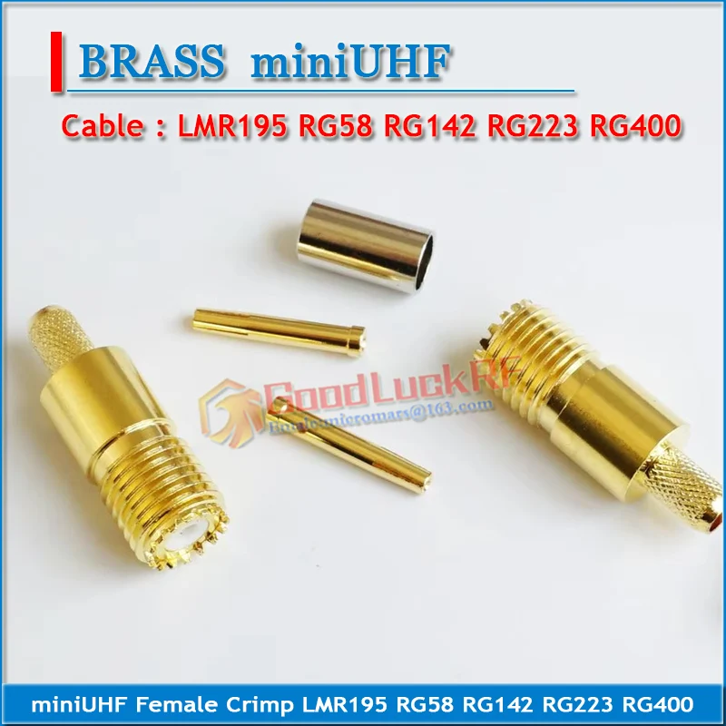 

miniUHF MINI UHF Женский обжимной кабель LMR195 RG58 RG142 RG223 RG400 Прямой позолоченный кабель 50 Ом РЧ-разъем Адаптеры Коаксиальный